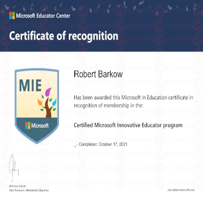 Entirtek Microsoft Innovative Educator certification picture