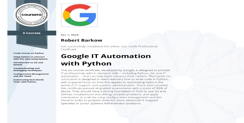 Entirtek Google IT Automation with Python certification