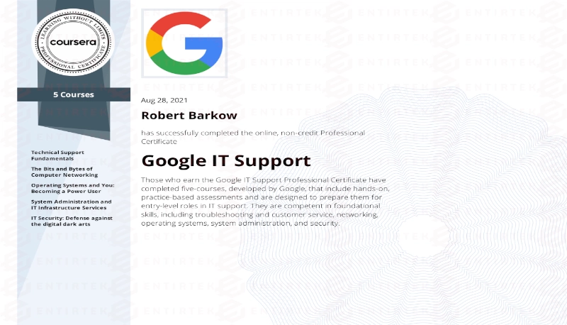 Entirtek Google it support certification picture