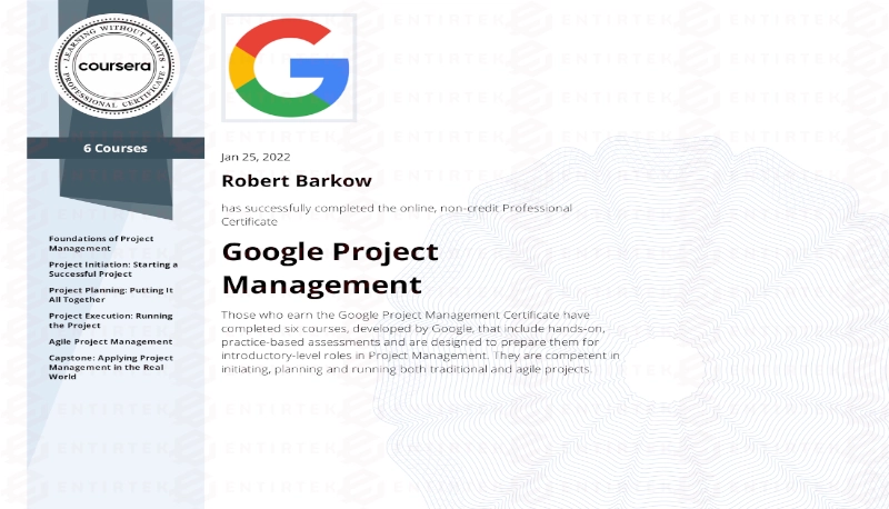 Entirtek Google project management certification picture