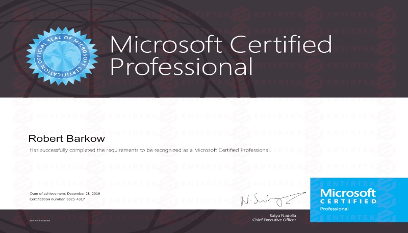 Entirtek Microsoft certified professional certification picture