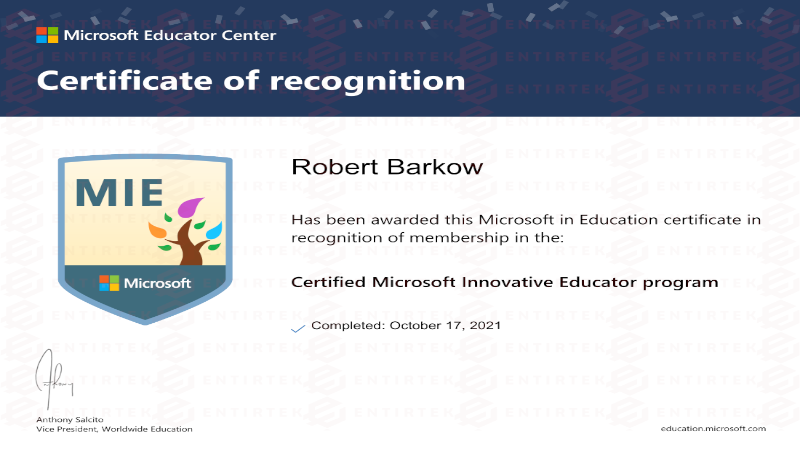 Entirtek Microsoft innovative educator certification picture
